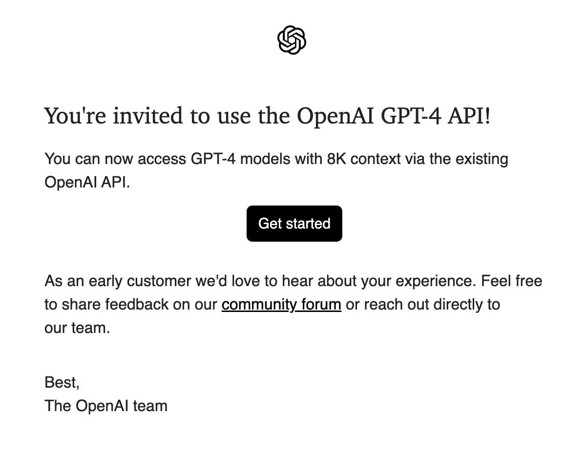 Your GPT-4 API invite is here